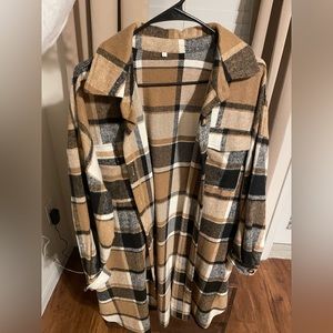 Women's Lounge Lapel Button Up Long Sleeve Plaid Long Shirt Jacket Shacket